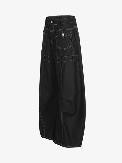 Contrast Stitch High-Waist Wide-Leg Barrel Jeans 