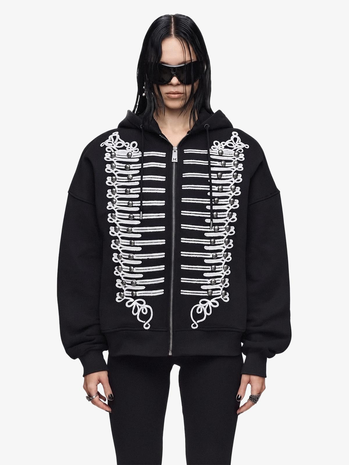 Embroidered Double-Breasted Graphic Hoodie