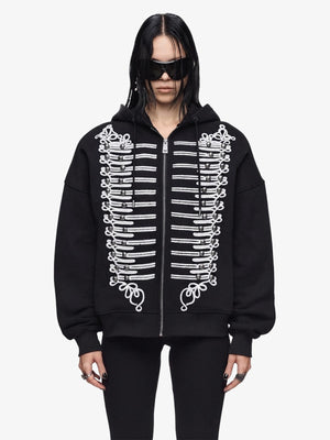 Embroidered Double-Breasted Graphic Hoodie