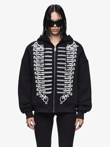 Embroidered Double-Breasted Graphic Hoodie