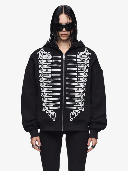 Embroidered Double-Breasted Graphic Hoodie