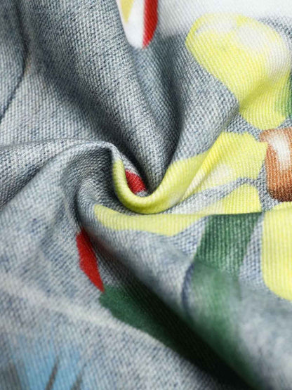 Denim Painted Animal Print Wide Leg Jeans with Cartoon Cat Dog Design 