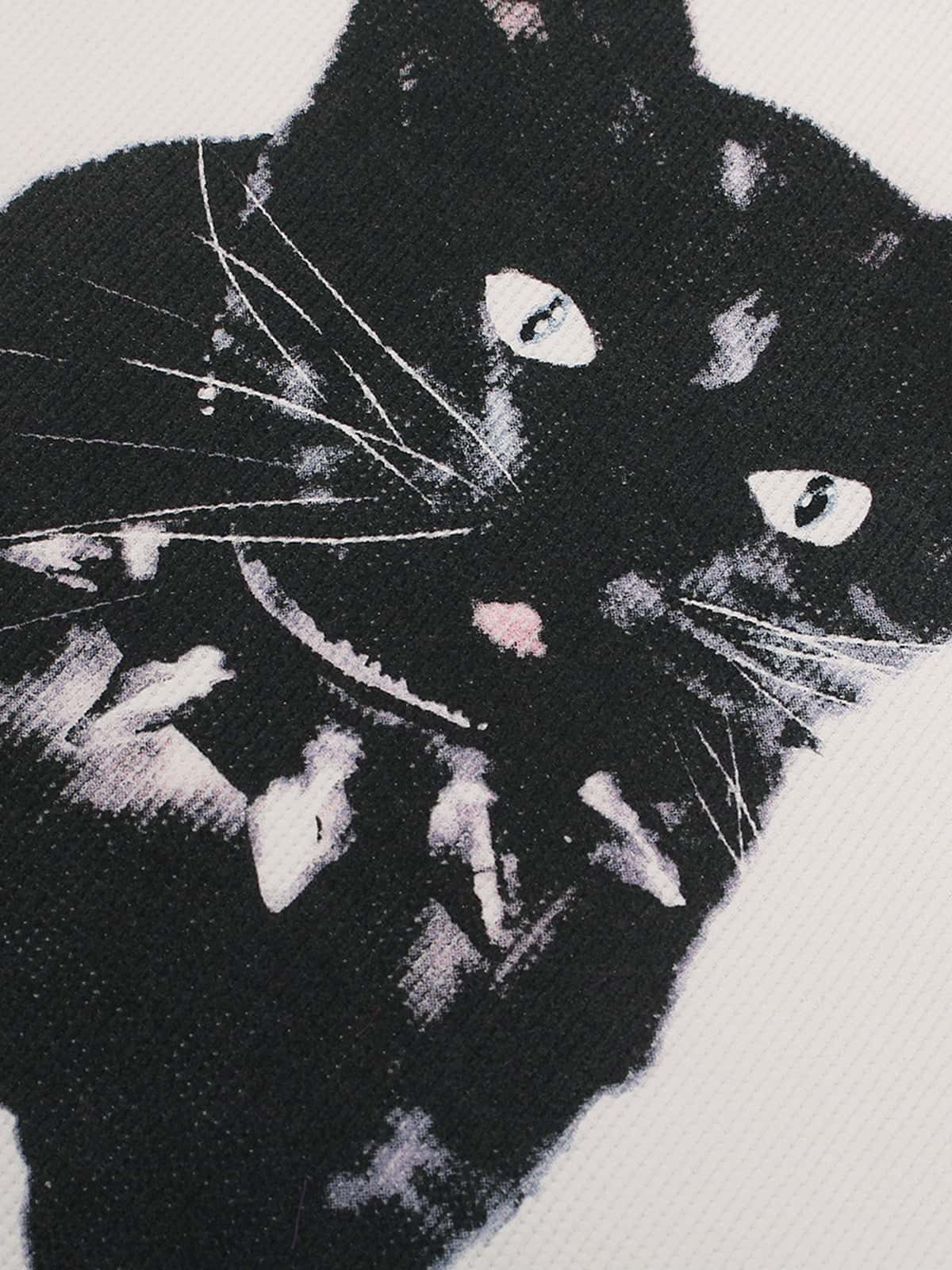 Cotton Oversized T-Shirt with Cat Graphic Print and Text Design 