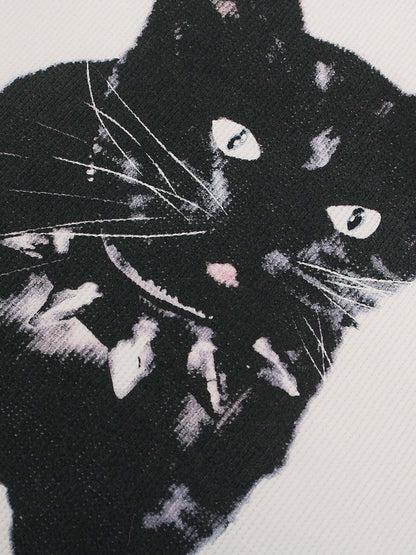 Cotton Oversized T-Shirt with Cat Graphic Print and Text Design 