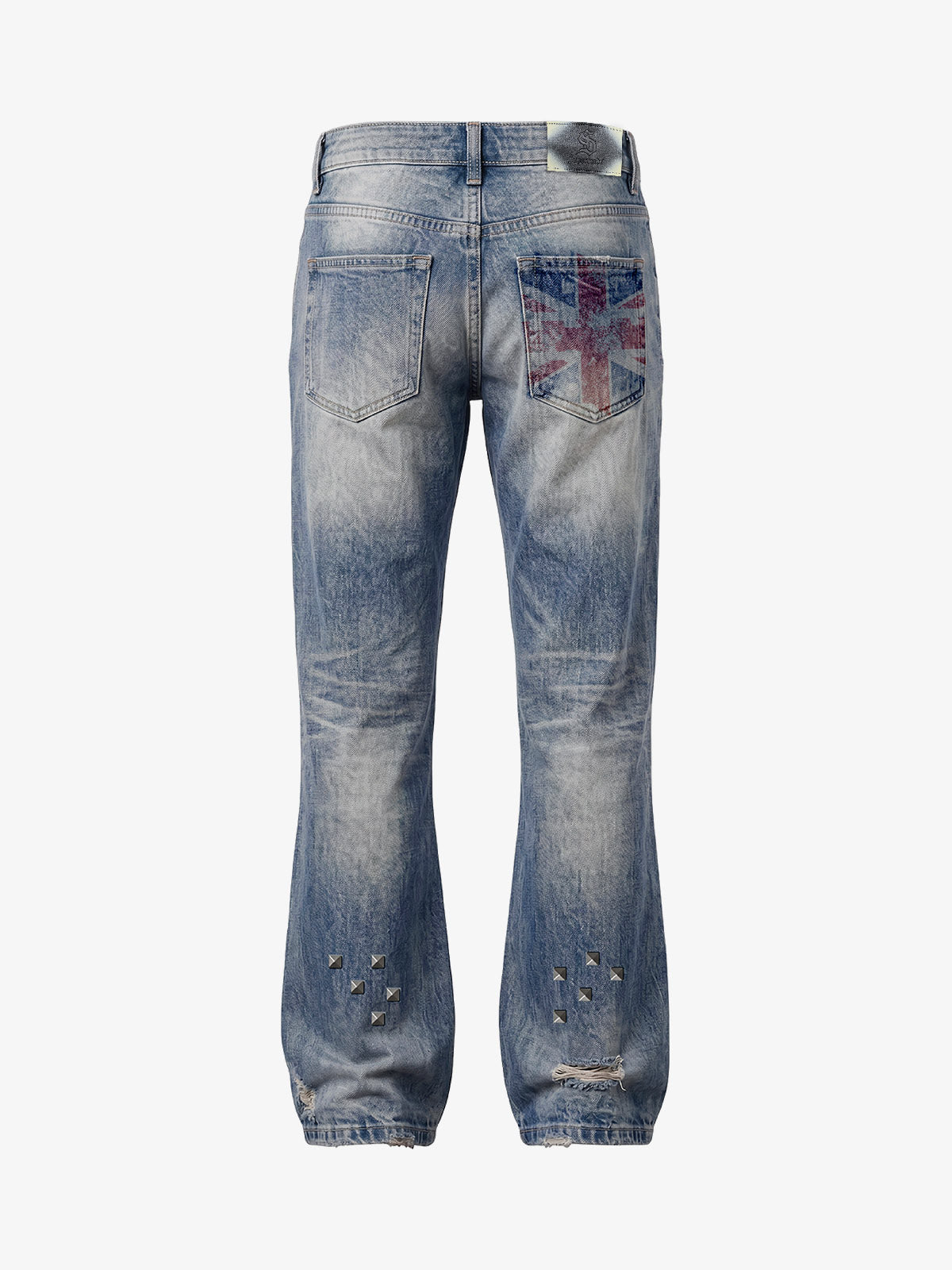 Pantalones vaqueros de bota con bandera y tachuelas