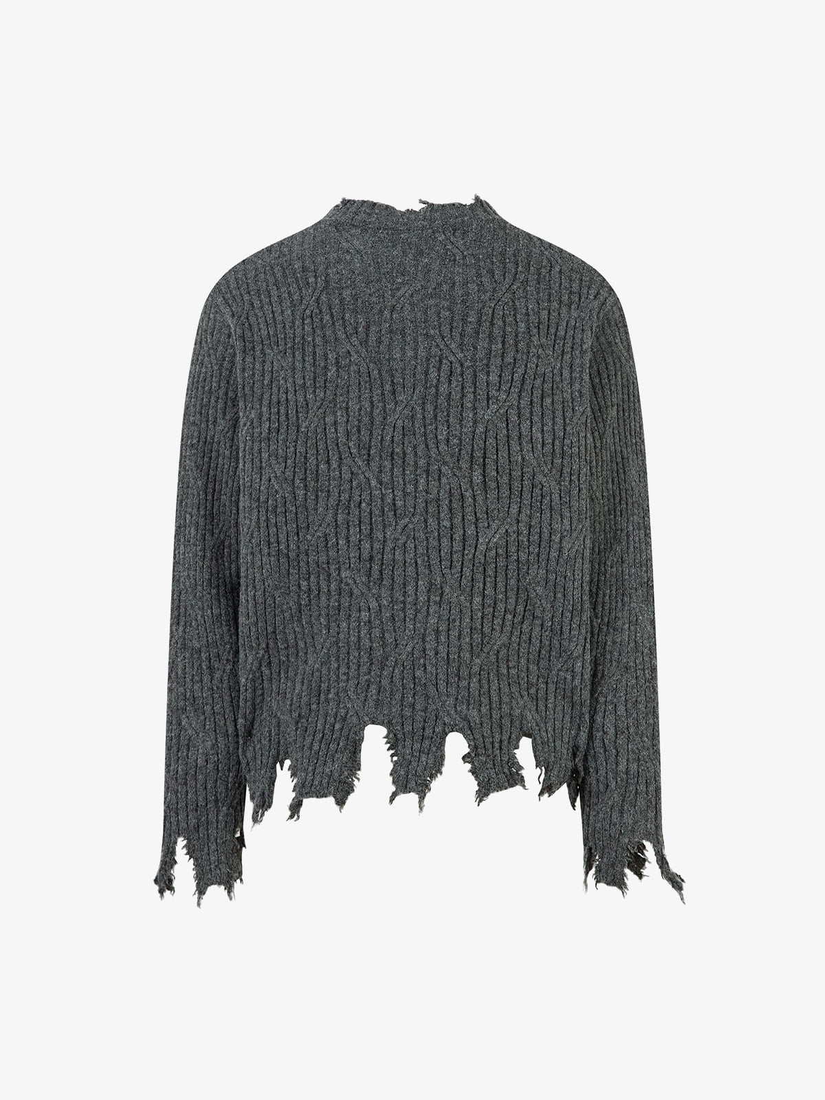 Knitted Distressed Diamond Pattern Raw Edge Sweater 