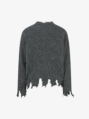 Knitted Distressed Diamond Pattern Raw Edge Sweater 