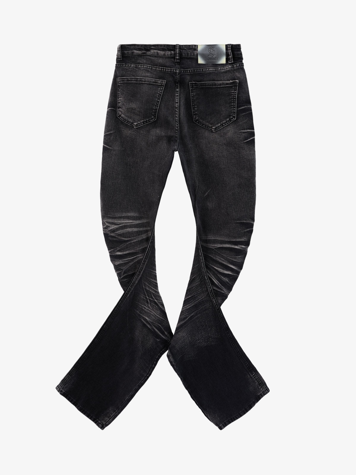 Black Denim Flared Jeans with Button Front High Waist Design 