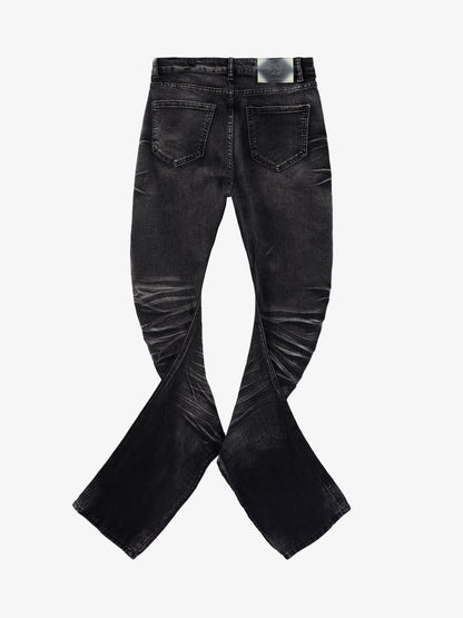 Black Denim Flared Jeans with Button Front High Waist Design 