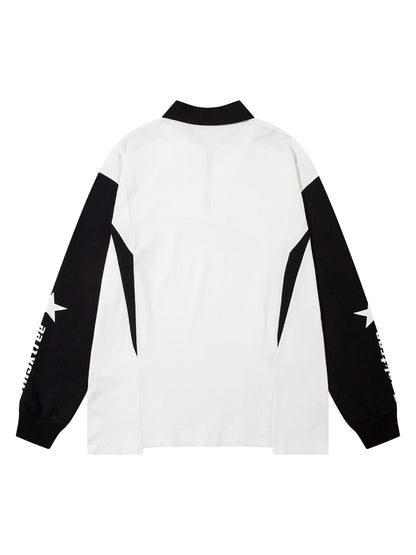 Thesupermade Star Contrast Color Long Sleeve Quarter Zipper Shirt 