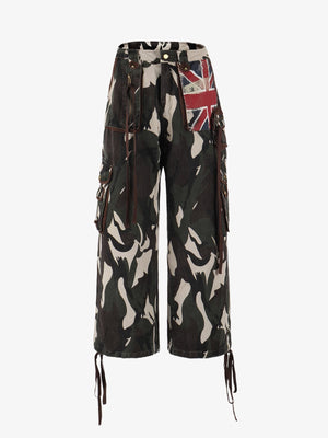 Retro Union Flag Patch Camouflage Cargo Pants 