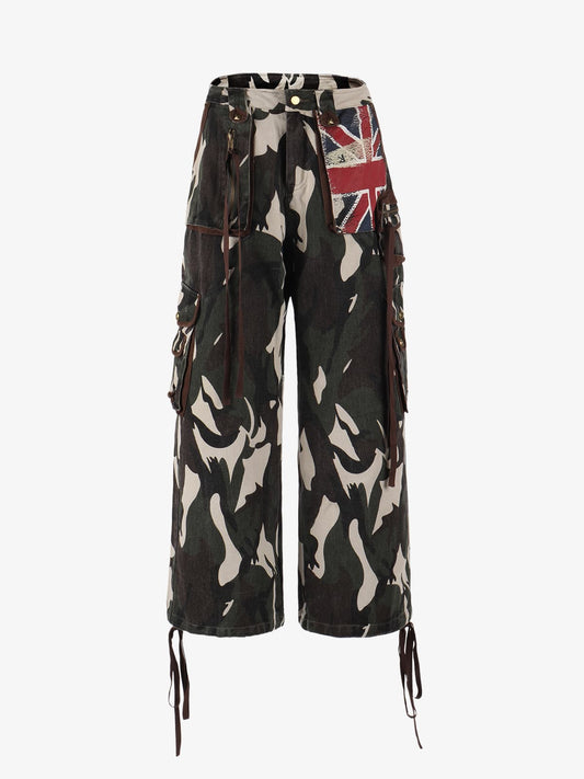 Retro Union Flag Patch Camouflage Cargo Pants