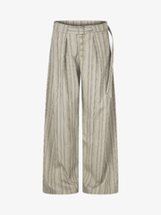 Belted Button-Fly Striped Wide-Leg Pants
