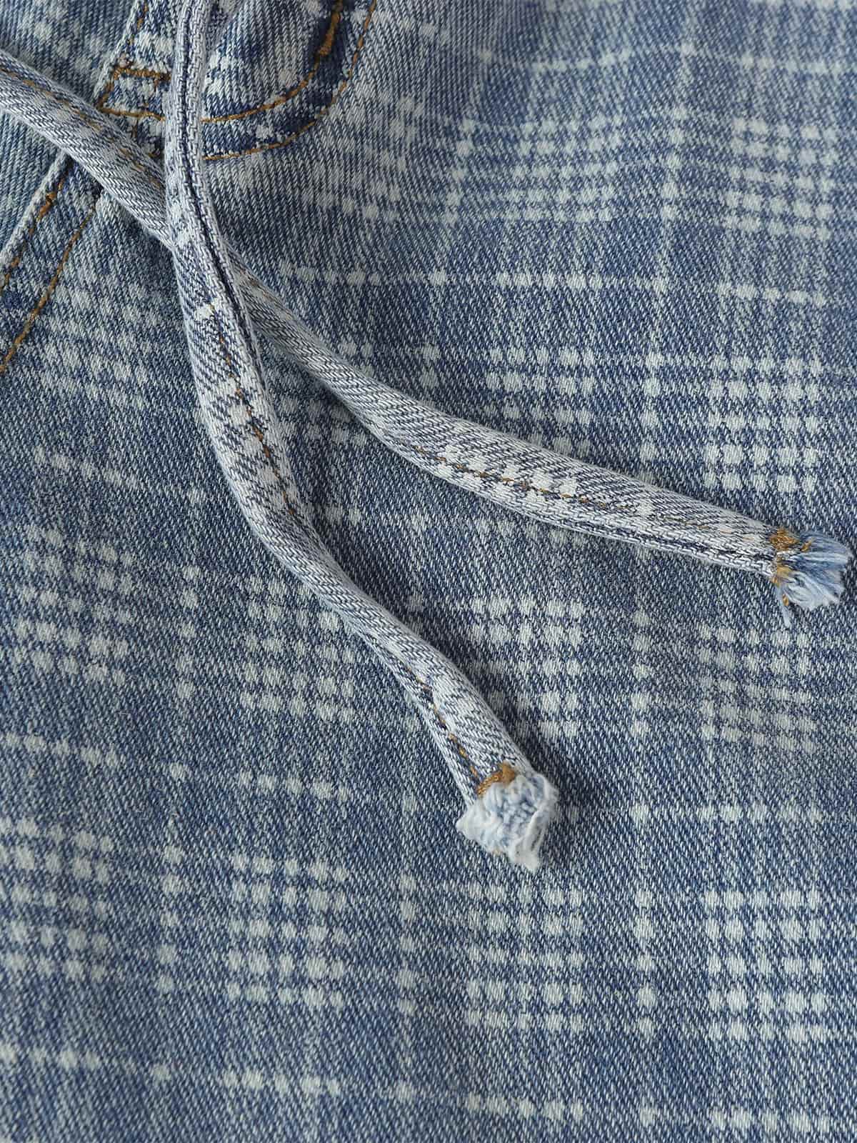 Vintage Washed Distressed Plaid Straight Jeans 