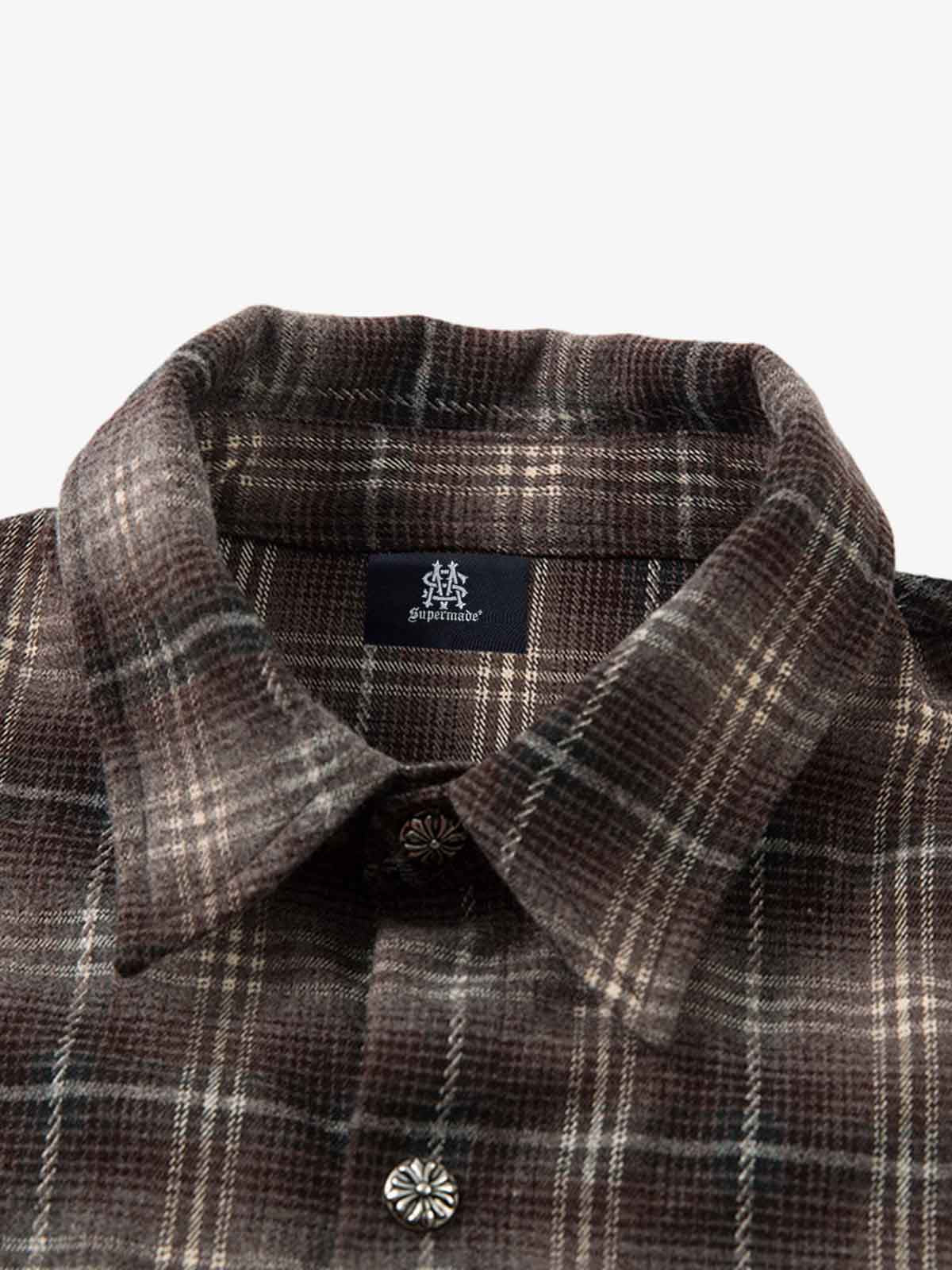 Street Faux Two-piece Damaged Plaid Long-sleeved Shirt 