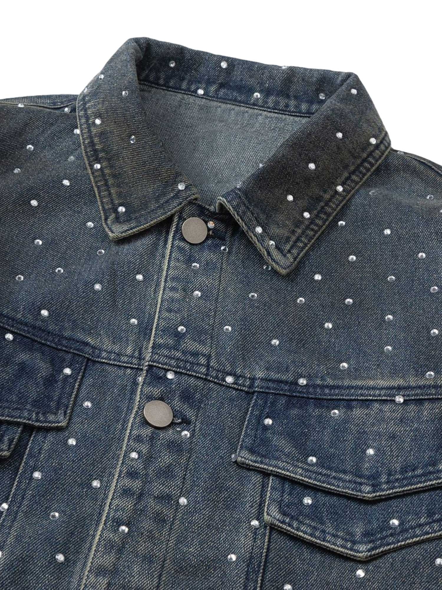 Thesupermade Hip-hop Beaded Washed Denim Jacket - 2264 
