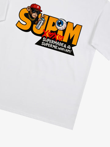 SUPM Trendy Hip-Hop Monkey Graffiti Font T-Shirt 