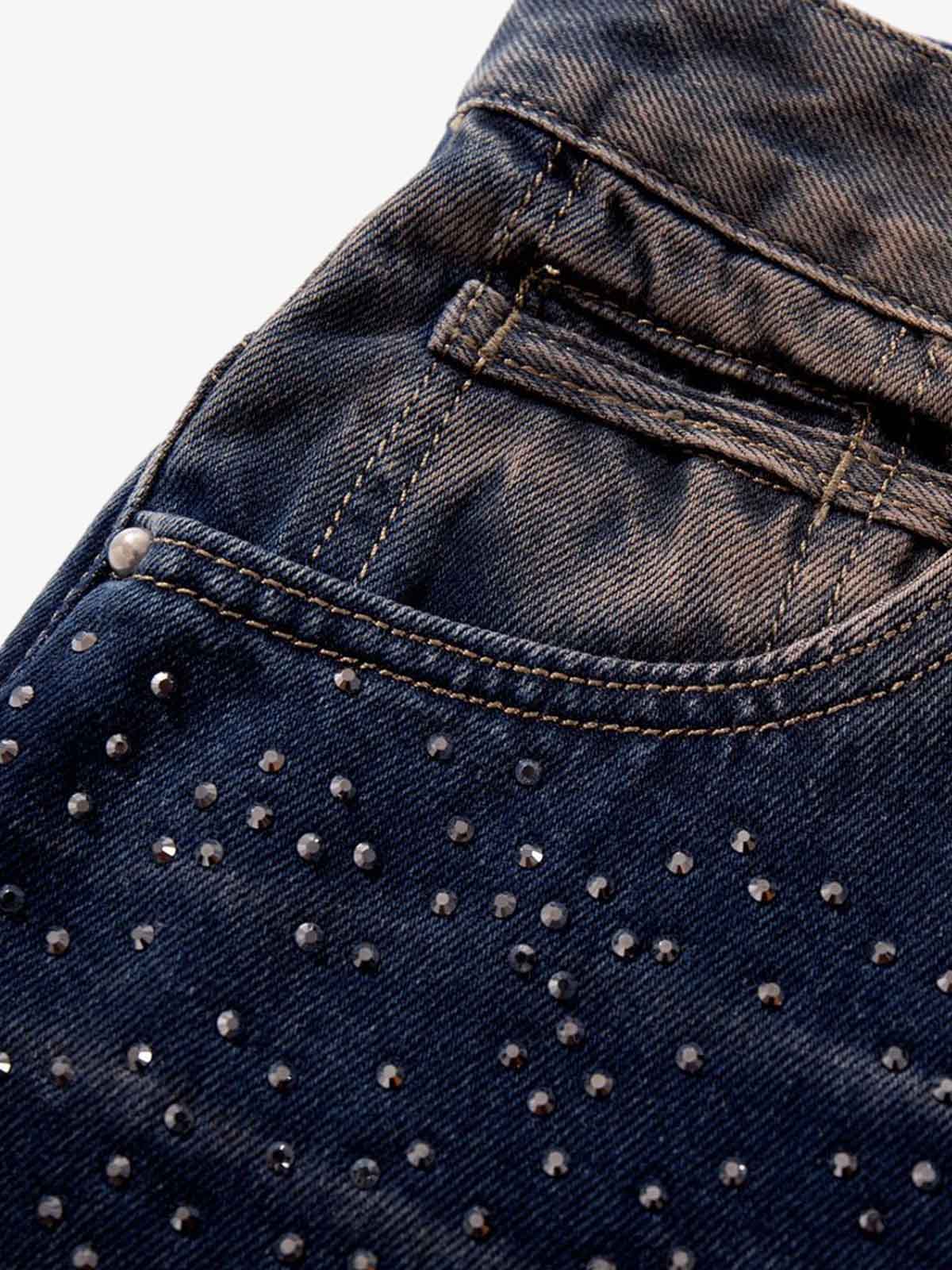 Gradient Wash Wide-Leg Jeans with Rhinestone Accents 