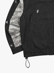 Dual Camo Paneled Raw-Denim Graphic Shell Jacket