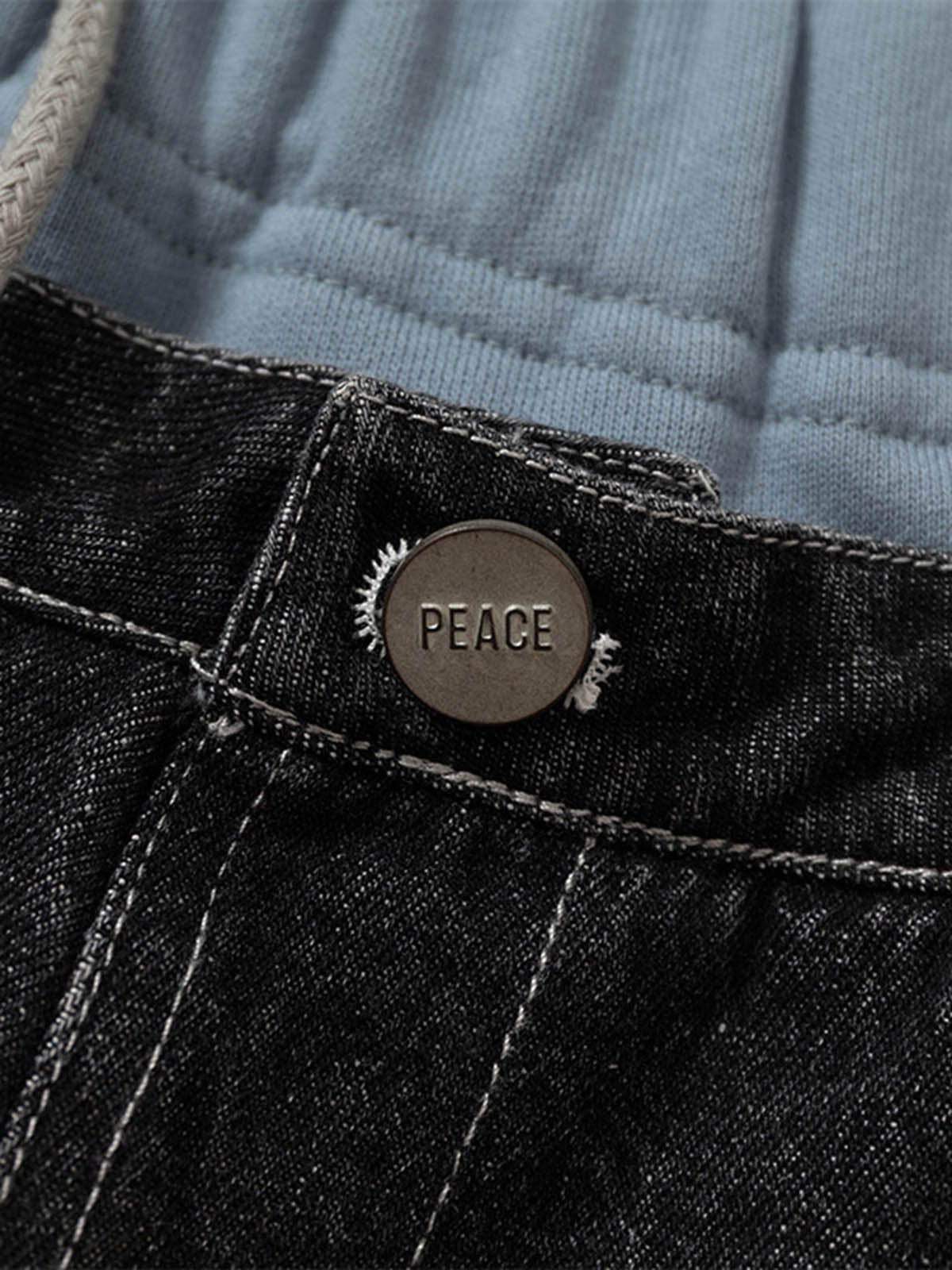 Thesupermade Double-waistband Denim Patchwork Ripped Casual Pants 
