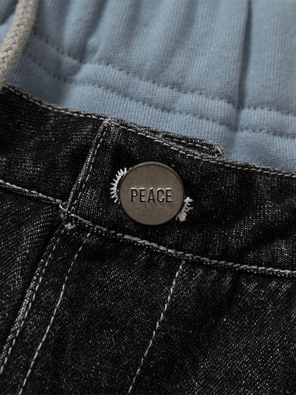 Thesupermade Double-waistband Denim Patchwork Ripped Casual Pants 