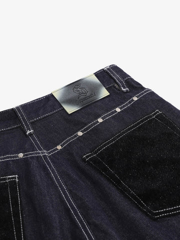 Vintage Contrast Stitch Wide Leg Denim Jorts 