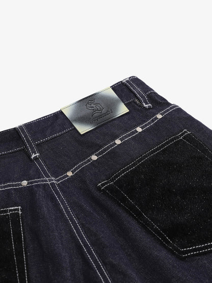 Vintage Contrast Stitch Wide Leg Denim Jorts 