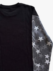 Camo Star Print Patchwork Waffle Boxy Long Sleeve Tee