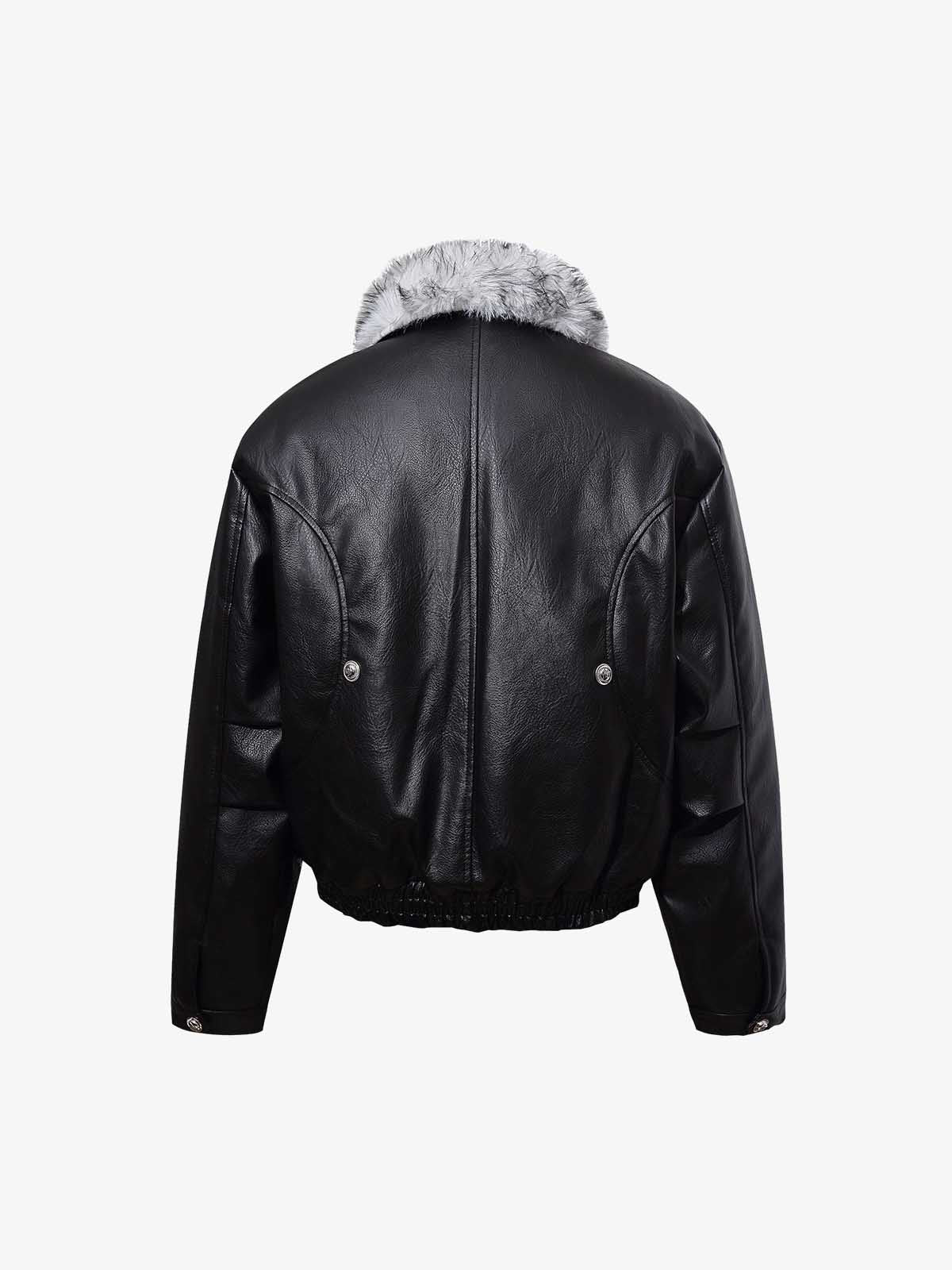 Street Fur-Trim Collar Leather Bomber Jacket 