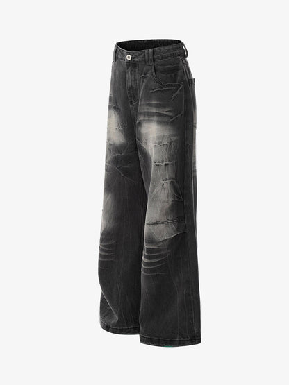 Vintage Washed Distressed Flared Jeans 