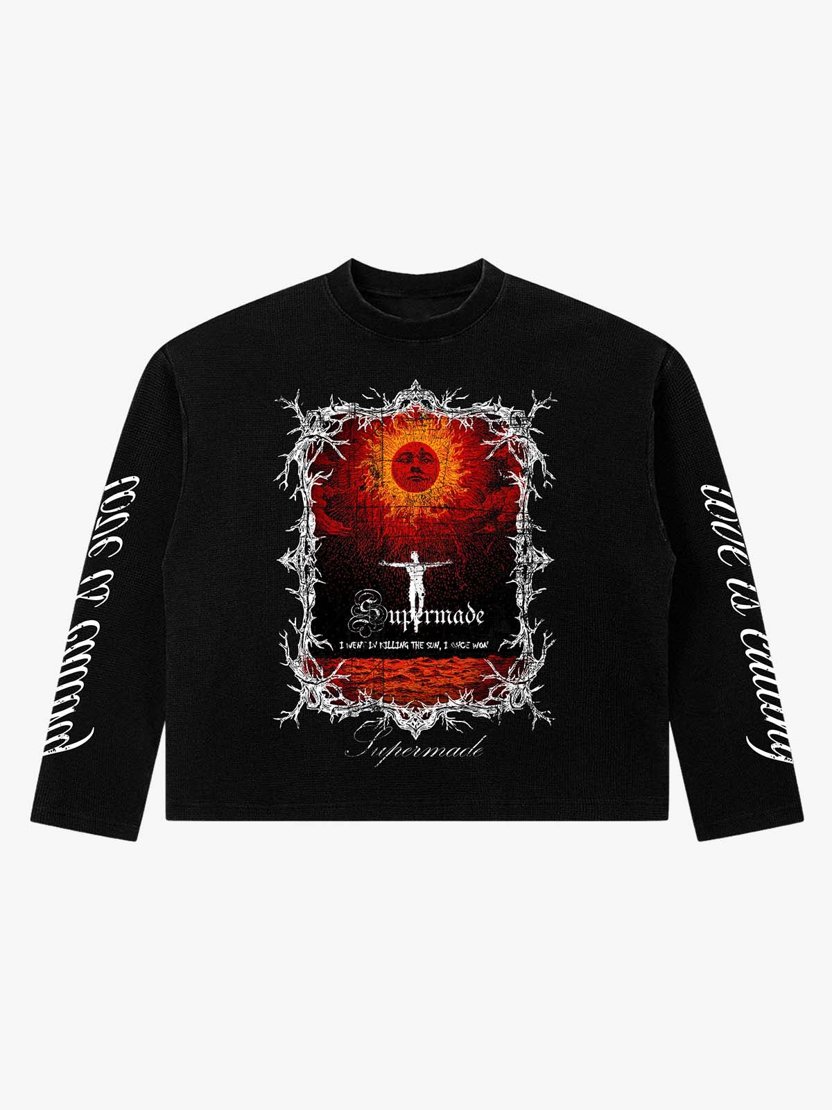Thorn Silhouette Graphic Washed Waffle Long Sleeve Tee