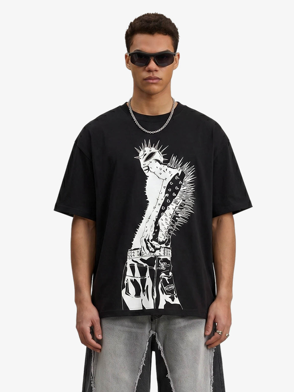 Punk Spiked Graphic T-Shirt 