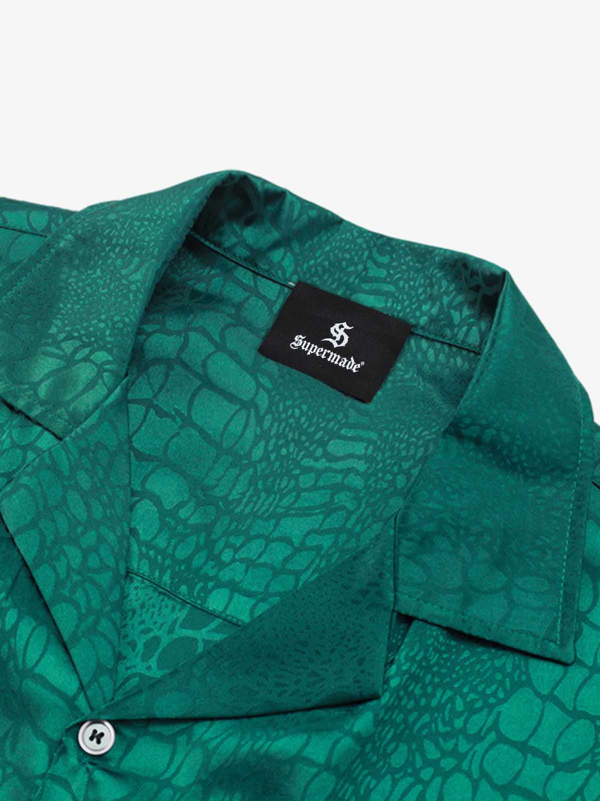 Emerald Crocodile Satin Cuban Shirt 