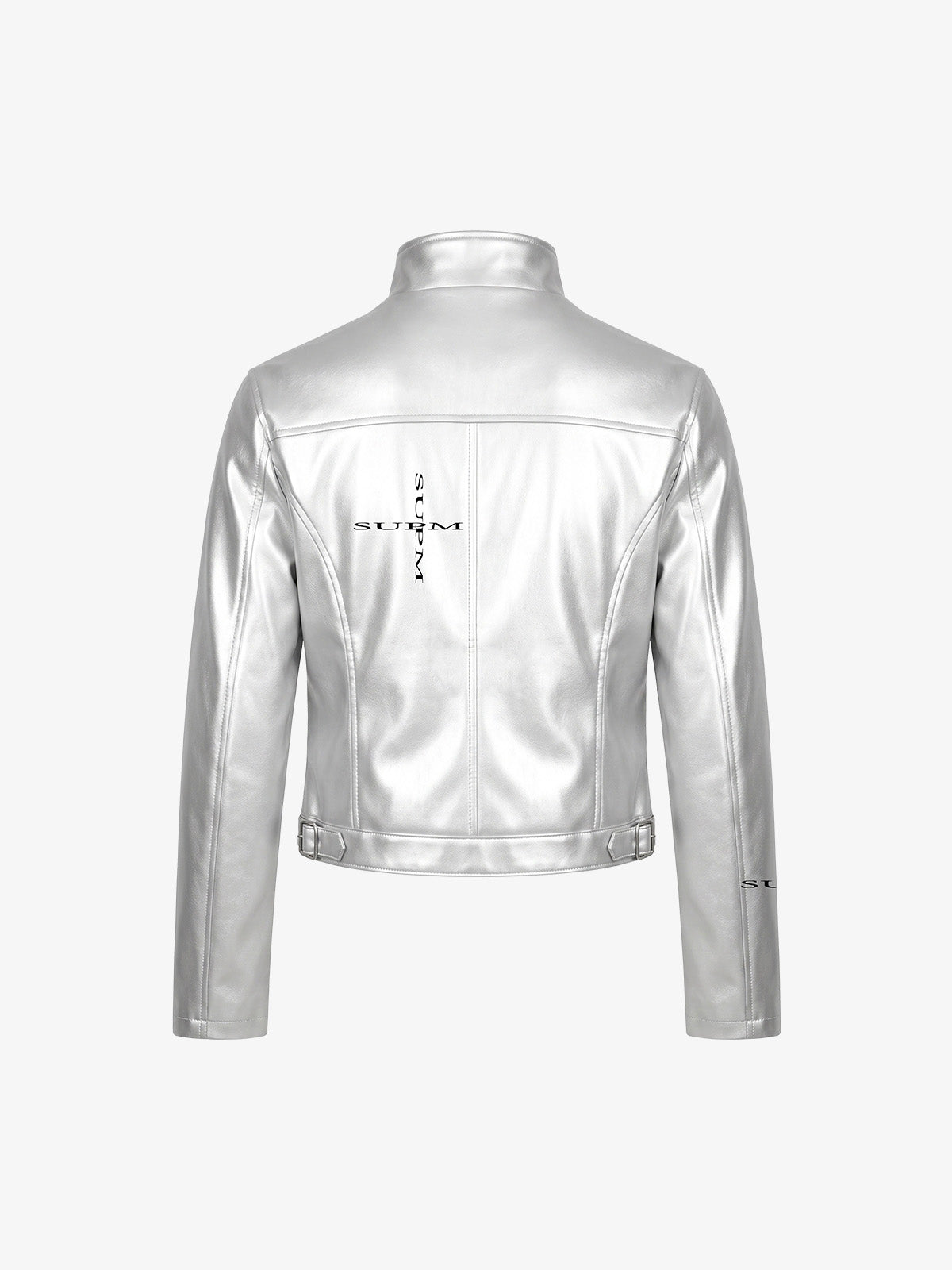 Graphic Stand-Collar Faux Leather Zip Jacket