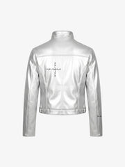 Graphic Stand-Collar Faux Leather Zip Jacket