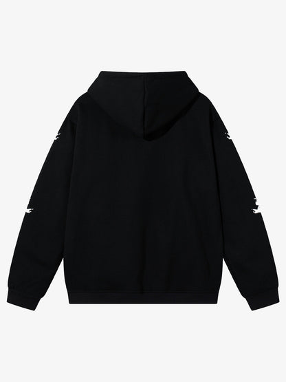 Street Washed Distressed Dark Skeletons Print Hoodie 
