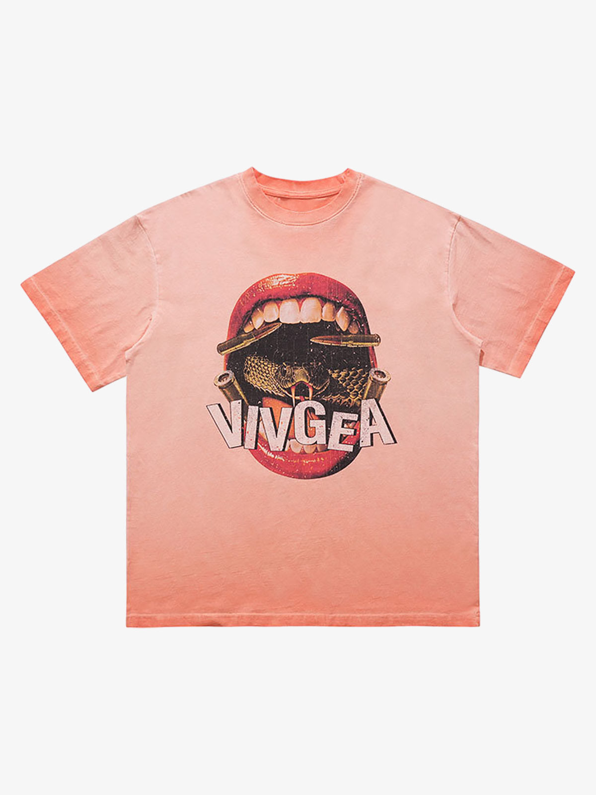 Retro Distressed Snake Scorpion Lips Print T-shirt 