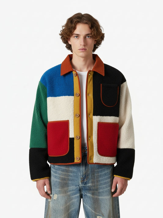 Vintage Lambswool Geometric Colorful Patchwork Jacket 