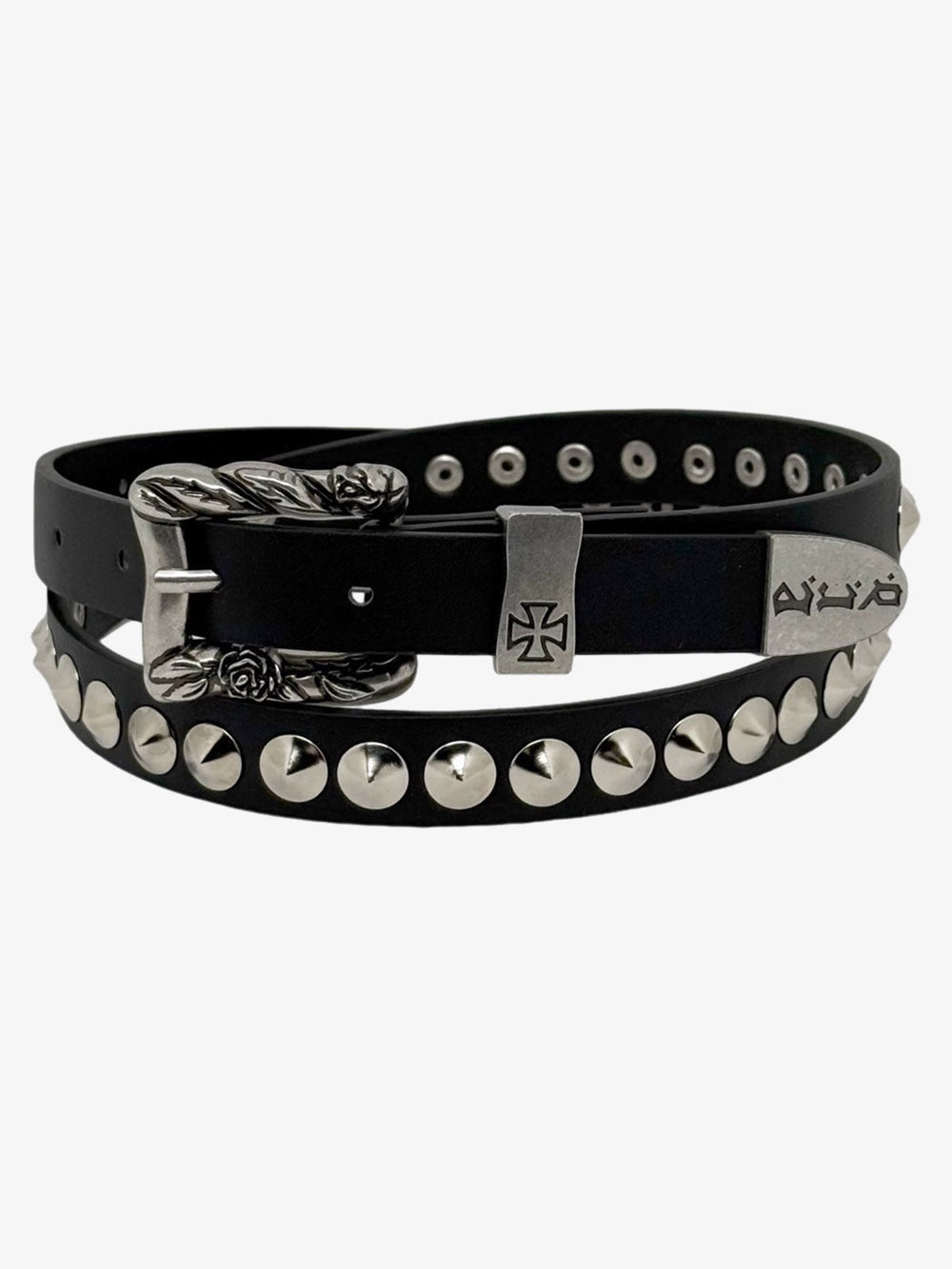 Gothic Cross Studded PU Leather Belt with Alloy Buckle 