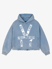 Racing Seatbelt Graphic Washed Distressed Hoodie
