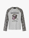 Langarmshirt mit Lippen-Grafik, Leoparden-Patchwork-Waffel-Muster und Waffelmuster