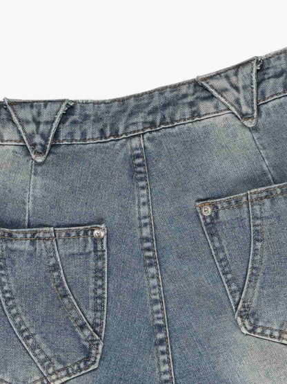 Retro Patchwork Frayed-Edge Heavy-Duty Jeans 