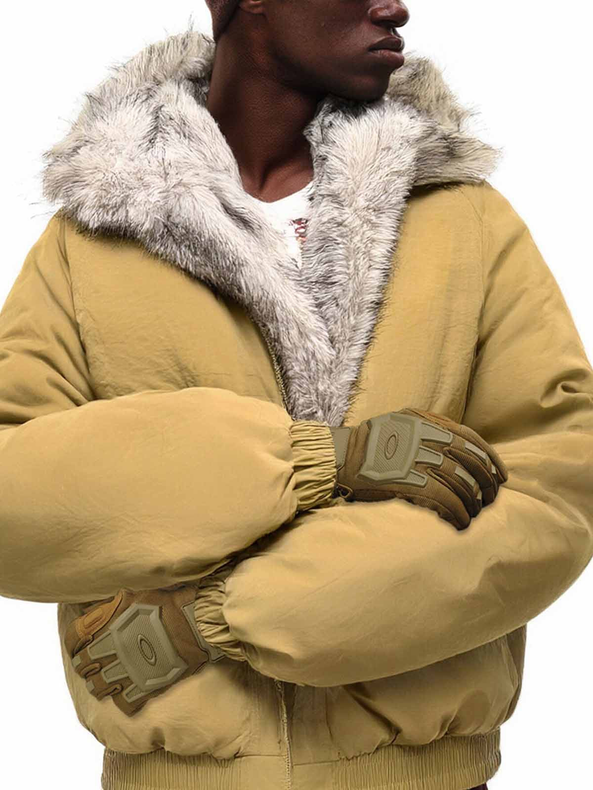 Street Faux Fur Collar Hooded Windproof Padded Jacket 