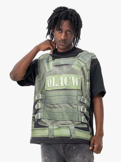 Tactical Vest Print Fake Two-piece Print T-shirt 