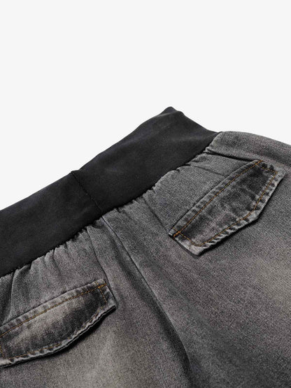 Ribbed Folded Waist Bootcut Jeans