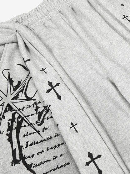 Cross-Printed Wide-Leg Culottes with Elastic Waistband 