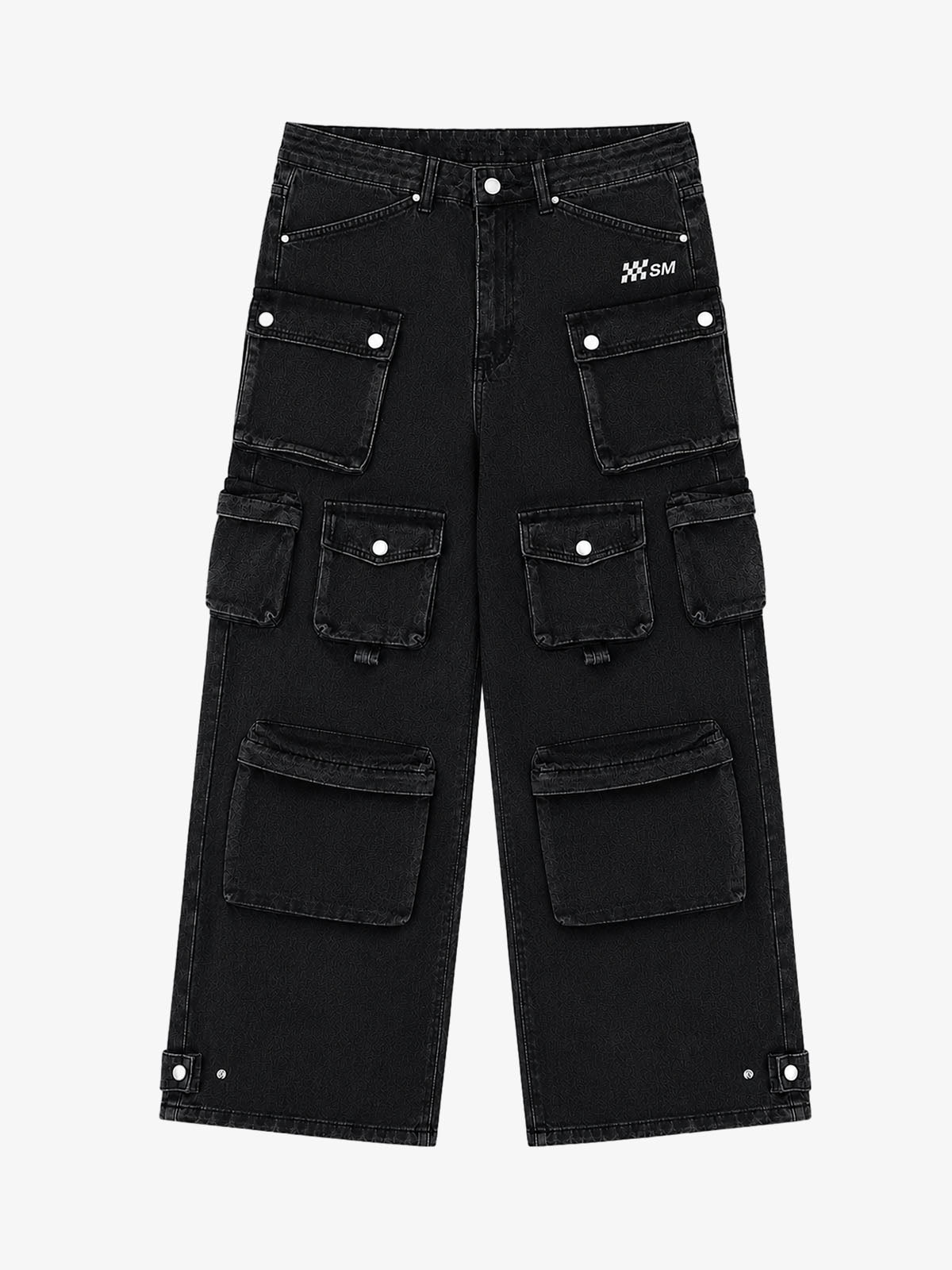 3D Multi-Pocket Wide-Leg Cargo Jeans