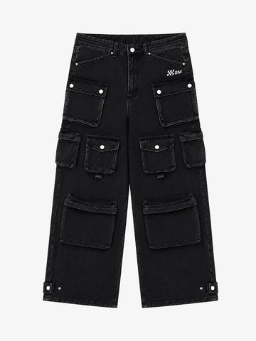3D Multi-Pocket Wide-Leg Cargo Jeans