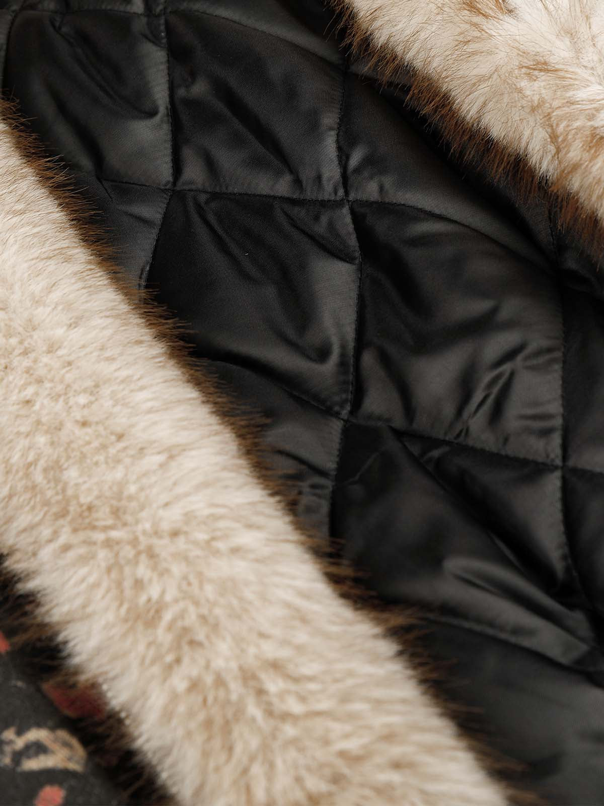 Heart Graphic Faux-Fur Collar Denim Padded Coat