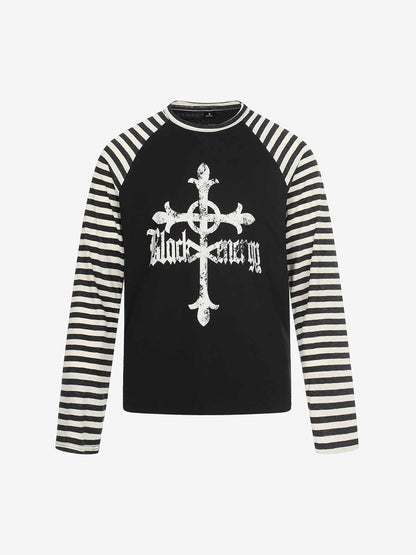 Cross Graphic Stripe Raglan Long Sleeve T-Shirt